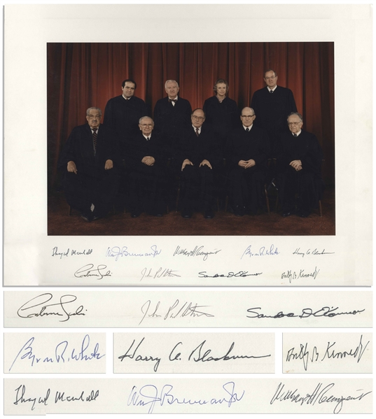 The Rehnquist Supreme Court Signed Photo Mat -- Signed by All Nine Justices, Circa Late 1980s